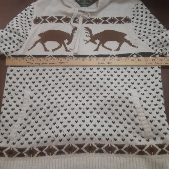 American Eagle Men's Large Fair Isle Sweater Hooded Pullover Elk Deer Moose - Picture 8 of 9